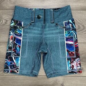 INKnBURN Blue Denim Pocket Graphic Bike Active Shorts Size 4